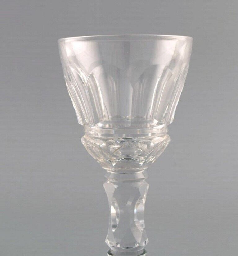 Baccarat France Three Art Deco white wine glasses in clear crystal glass