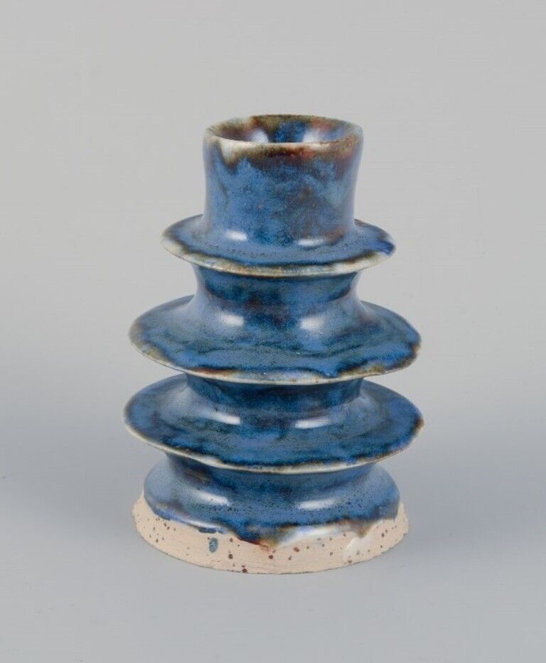 European studio ceramicist Two unique ceramic candleholders Ca 1980s