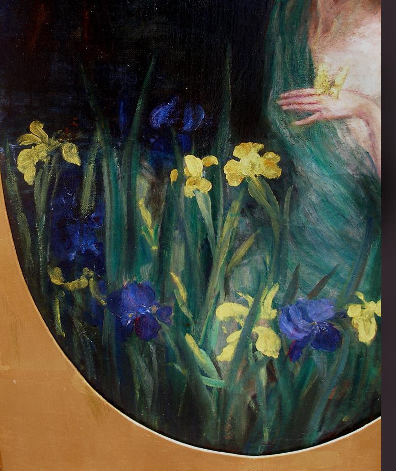 Water Nymph with butterfly and yellow iris Ca 1870 British School Must see!