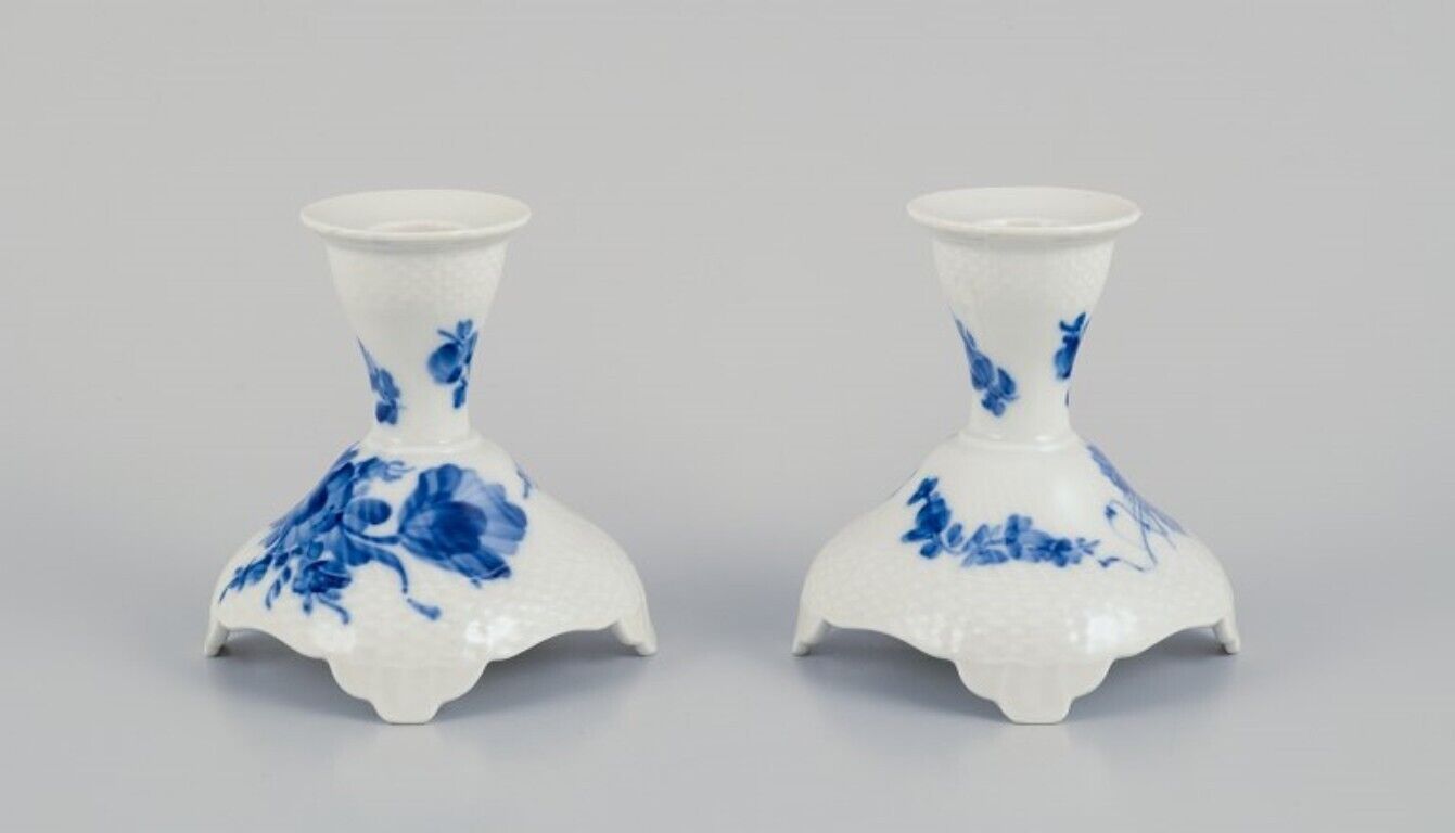 Royal Copenhagen Blue Fluted Curved Pair of candlestick in porcelain