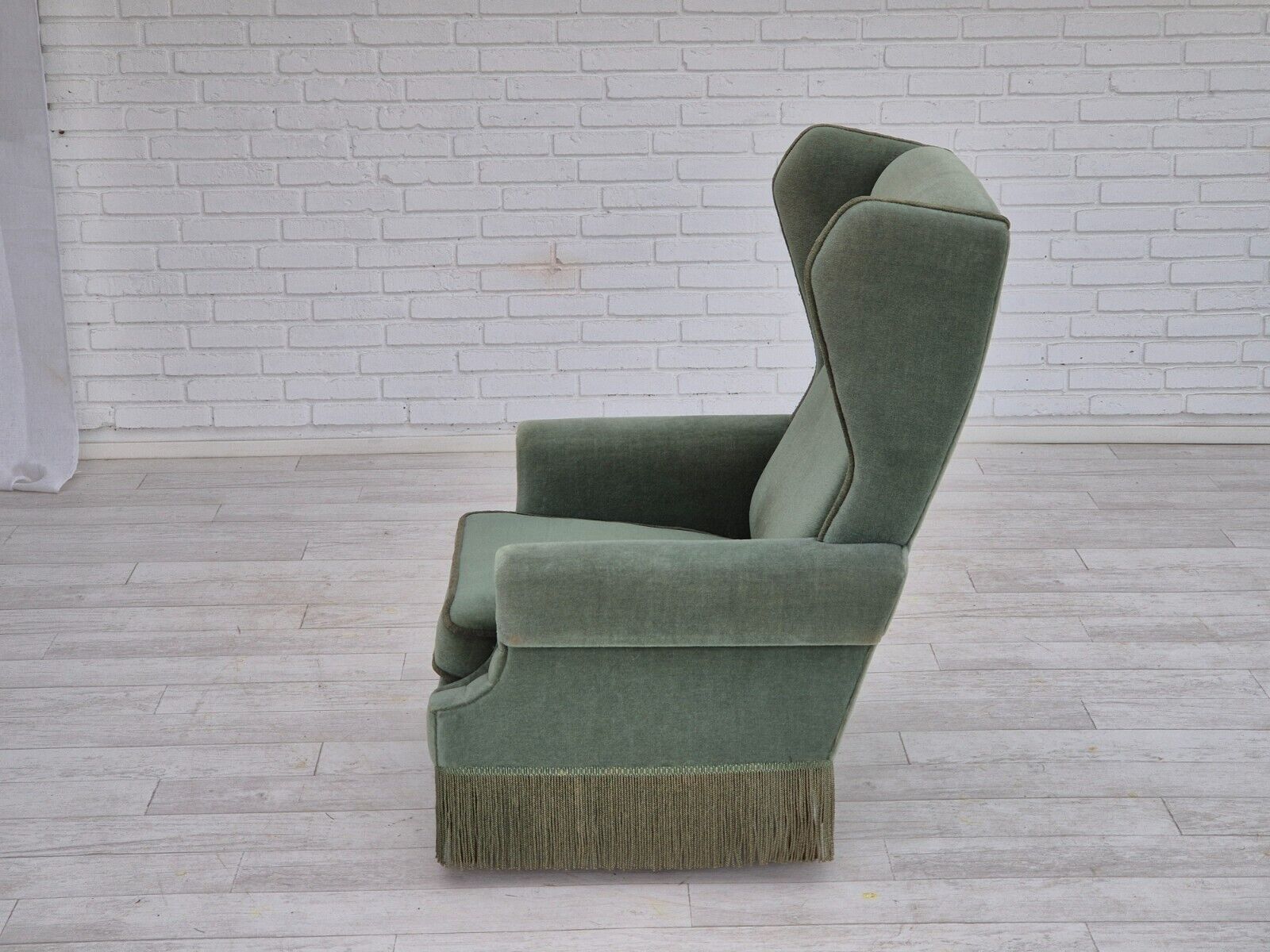 1970s Danish wingback armchair original condition furniture velour beech