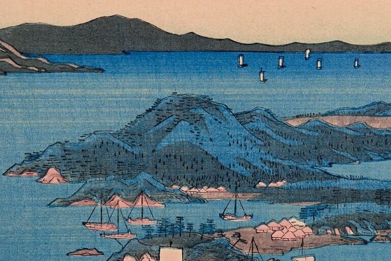 Ando Hiroshige woodblock print on Japanese paper  Clear evening on the coast