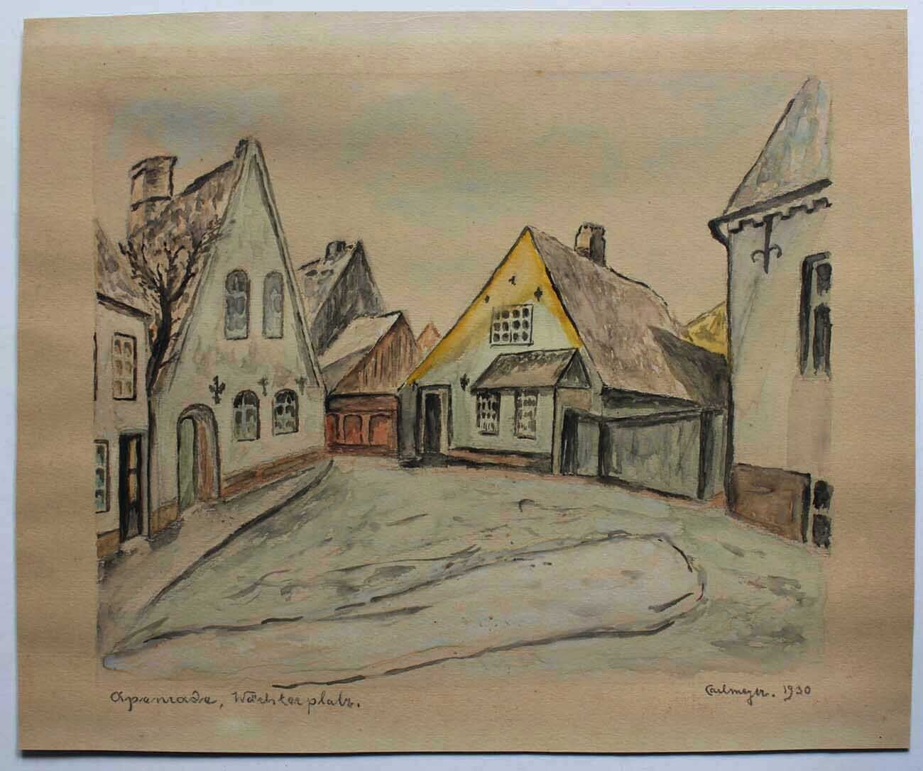 Carl Meyer watercolor Old houses Apenrade winter 1930 Danish German border