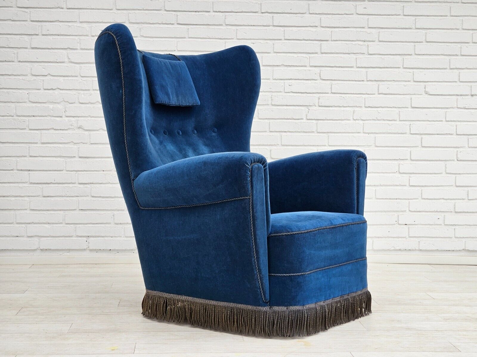 1960s Danish highback relax armchair original condition blue furniture velour