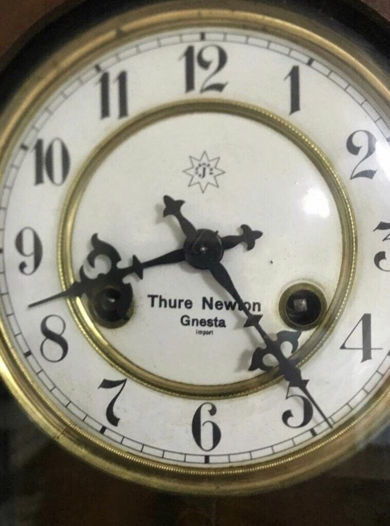 Antique Thure Newton Wall Clock - Elegant Wooden Design with Brass Details