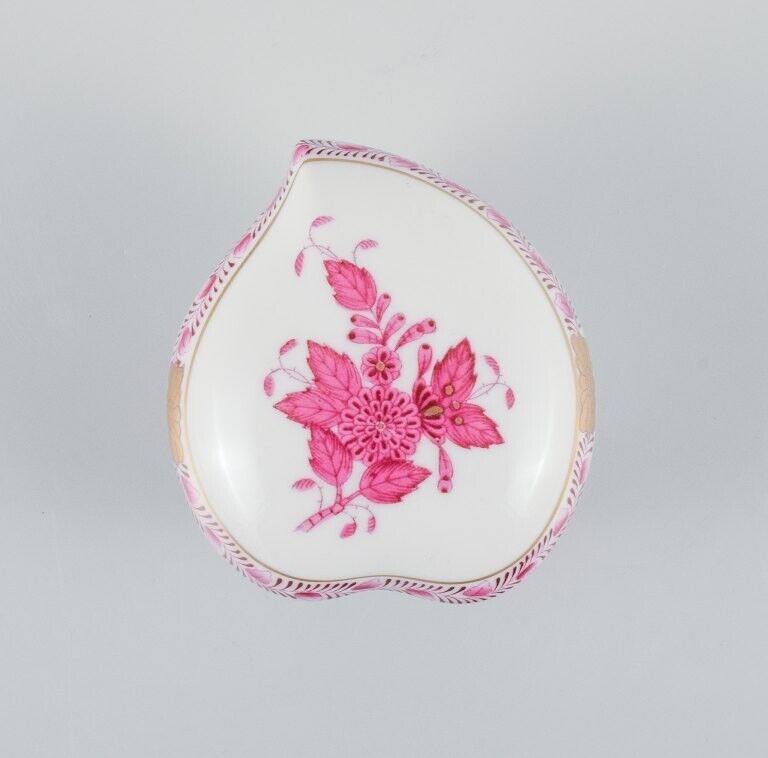 Three small Herend "Pink Indian" porcelain pieces with purple flowers