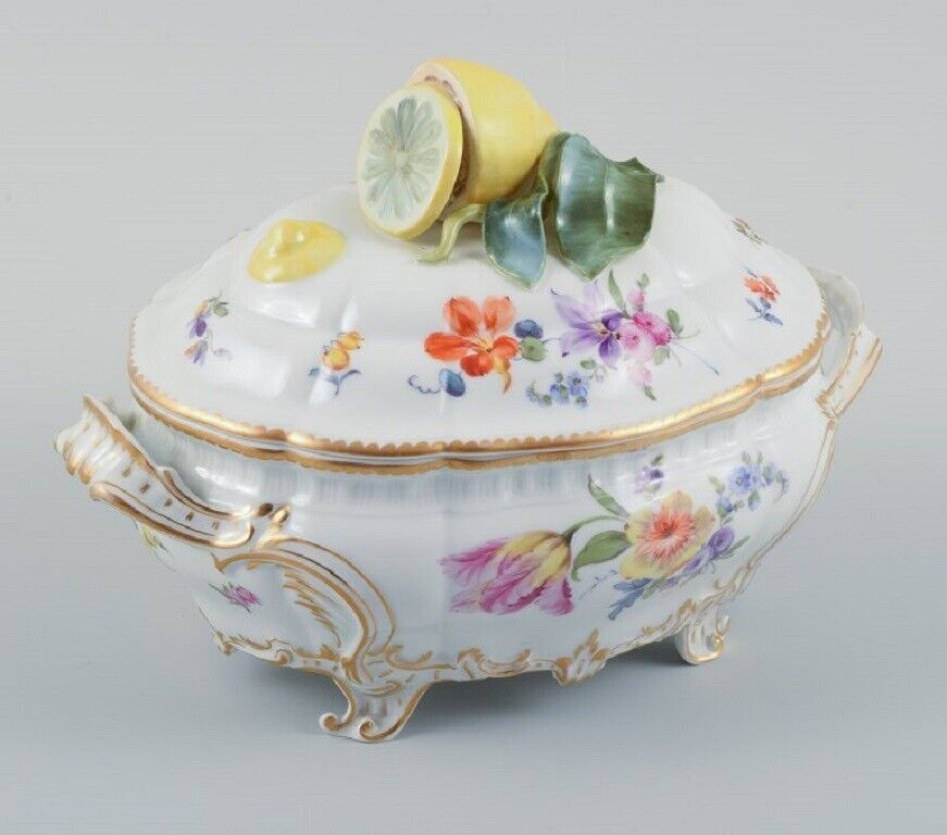 Nymphenburg Germany hand-painted porcelain lidded tureen with flowers 1930s