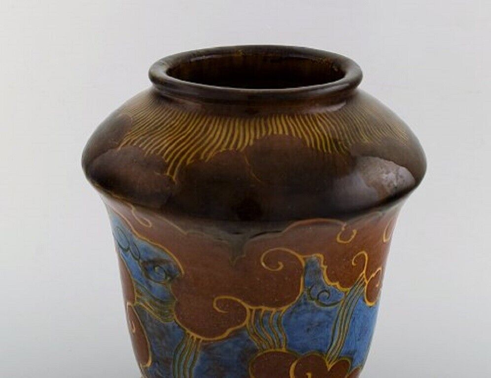 Møller  Bøgely Denmark Large Art Nouveau vase in glazed ceramics