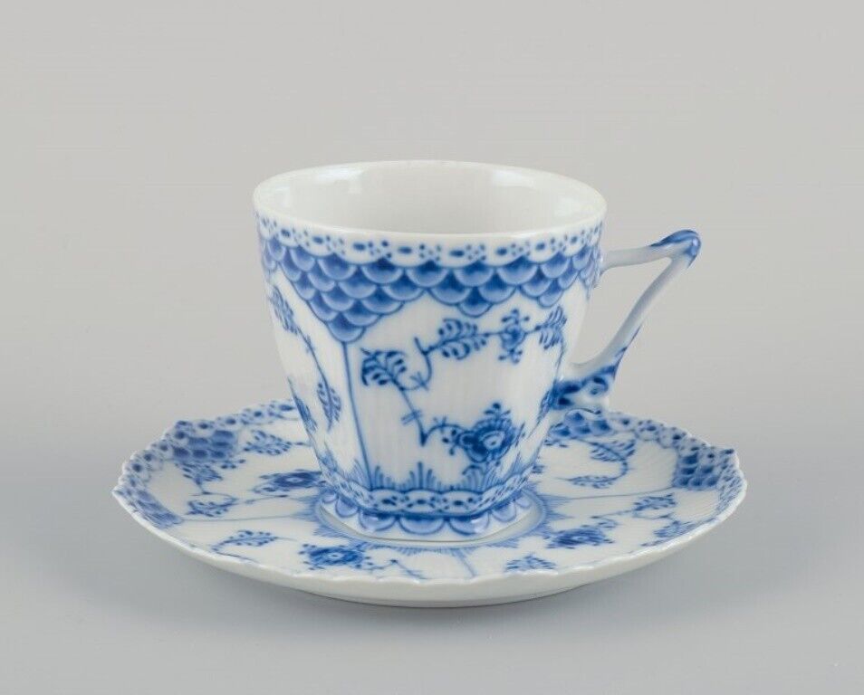 Royal Copenhagen Blue Fluted Full Lace Porcelain coffee cup with a saucer