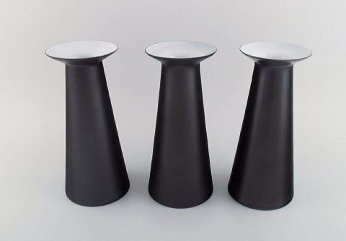 Stölzle-Oberglas Austria Three Beatrice and Nora vases in matte black art glass