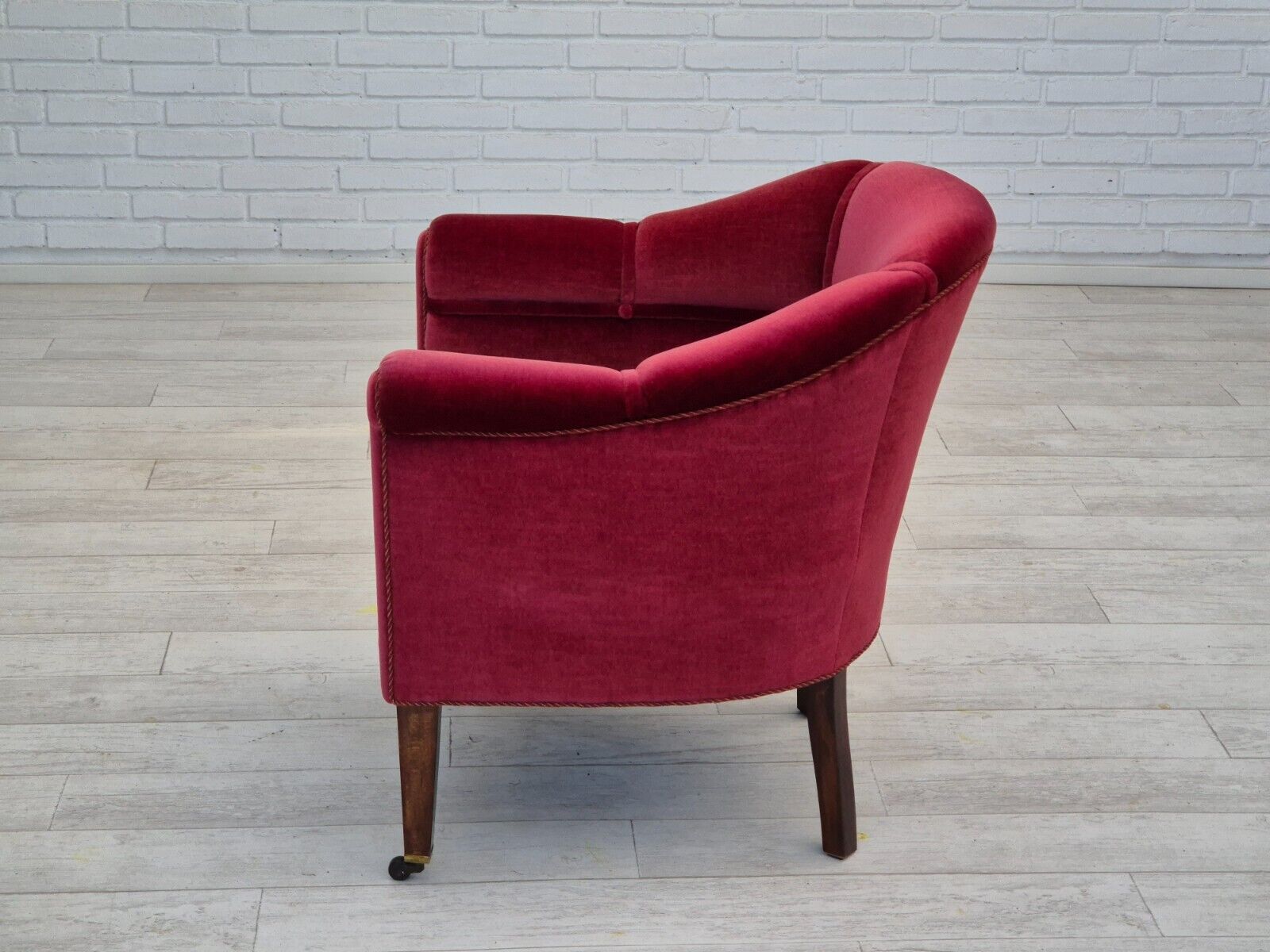 1950s Danish lounge chair original condition furniture velour ash wood legs