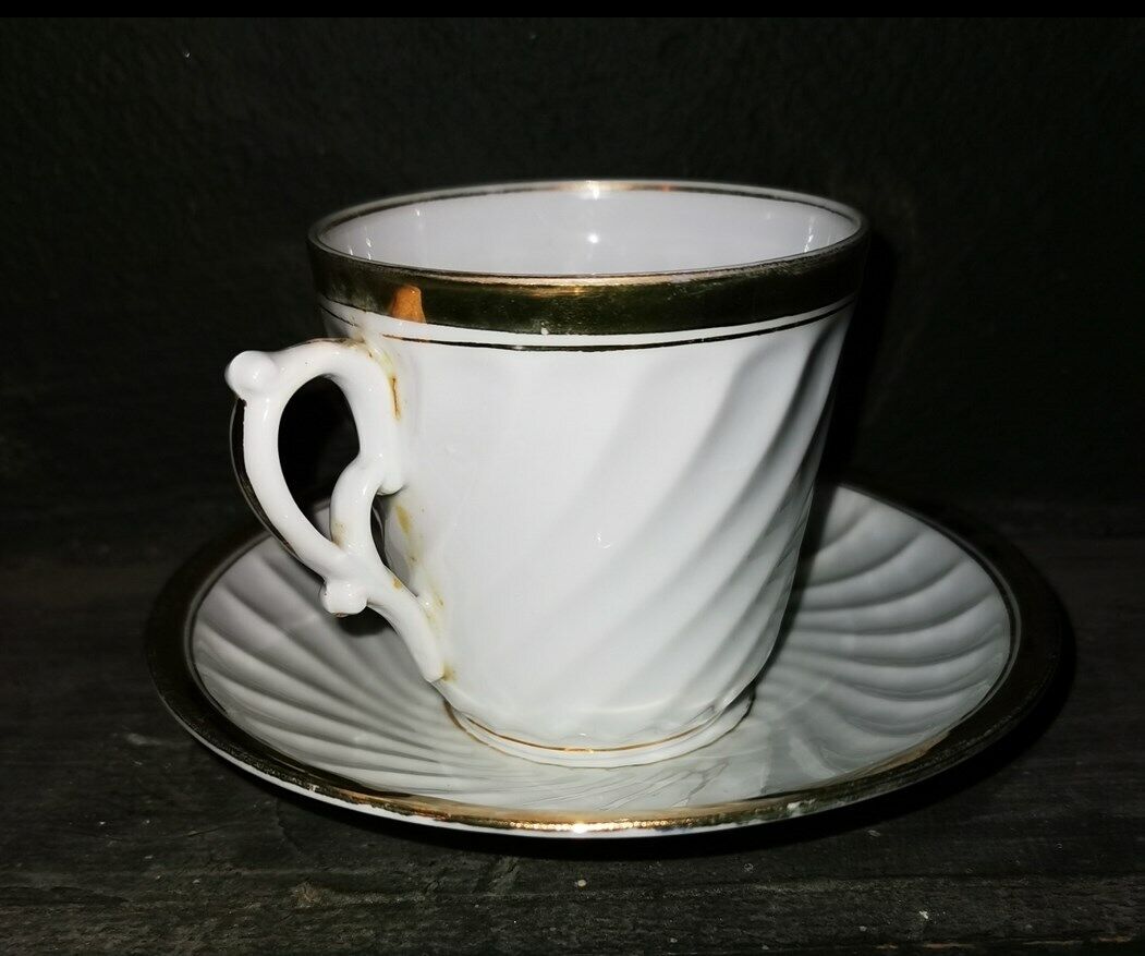 Big old rare porcelain tea or coffee cup and saucer from Porsgrund Norway c 1900