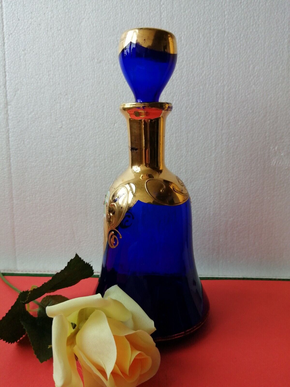 Vintage Murano 1 "Tre Foghi" carafe Blue w 21 carat gold decorations215 cm