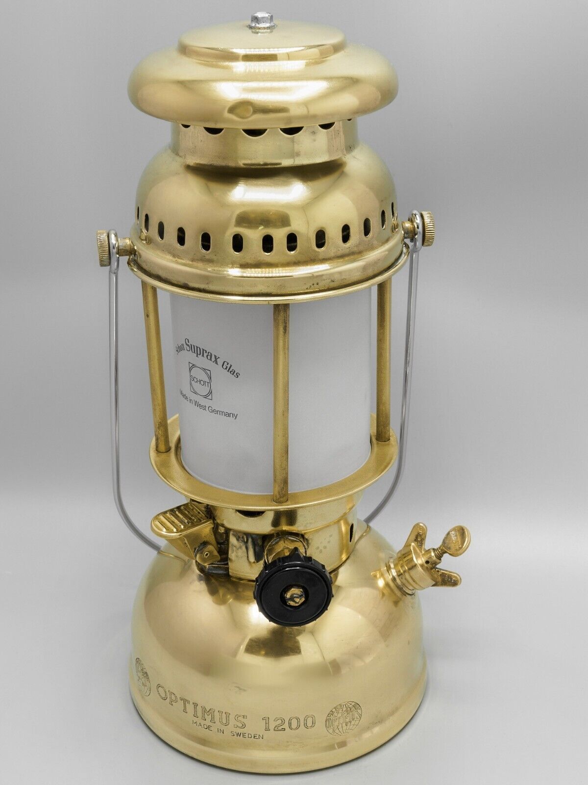 OPTIMUS No1200 Storm Lantern Frosted Glass Antique Kerosene Brass Lamp Sweden