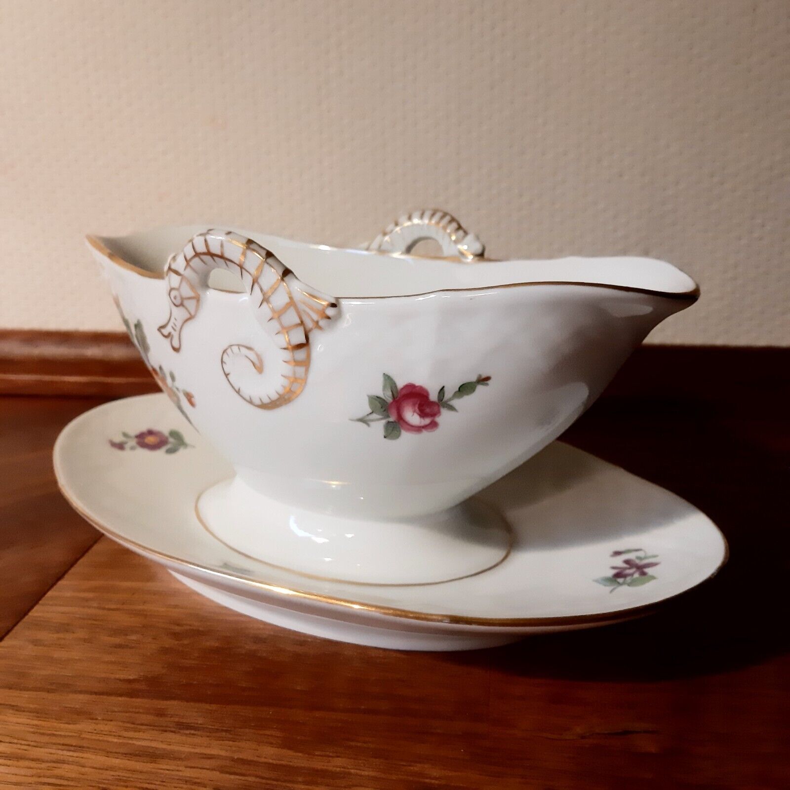 GRAVY BOAT w attached Underplate SAXON FLOWER Bing  Grondahl Royal Copenhagen 1