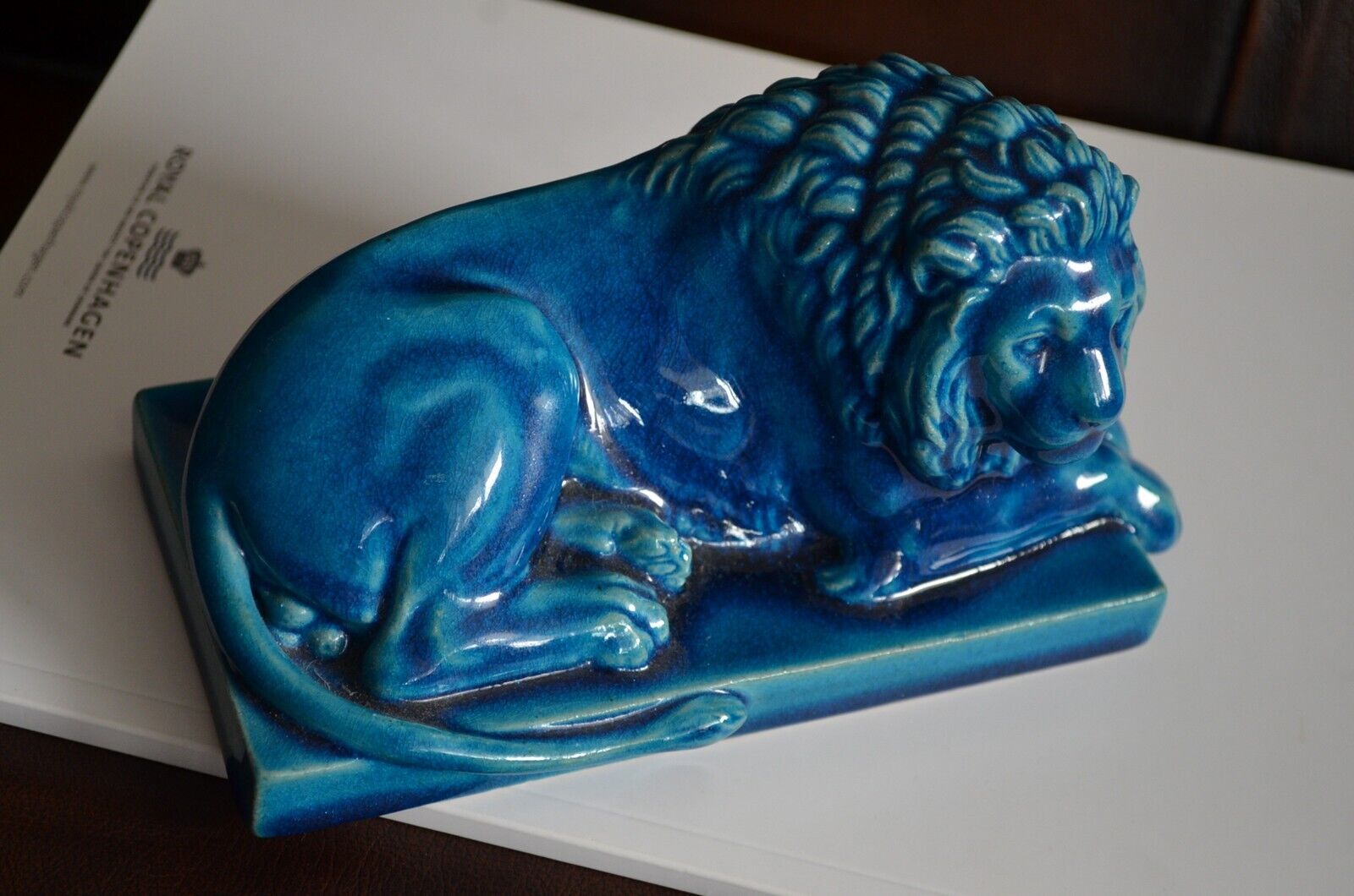 Rare Royal Copenhagen Figurine Lion Blue 3792 Thorvaldsen Sitting Porcelain