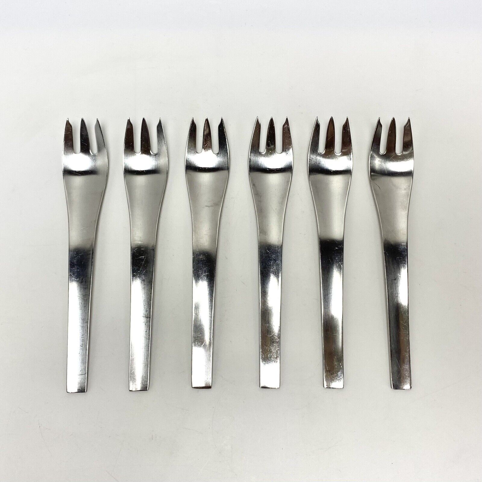 6pc Very Rare Dessert Cake Forks Georg Jensen Blue Shark Siune Stainless Steel