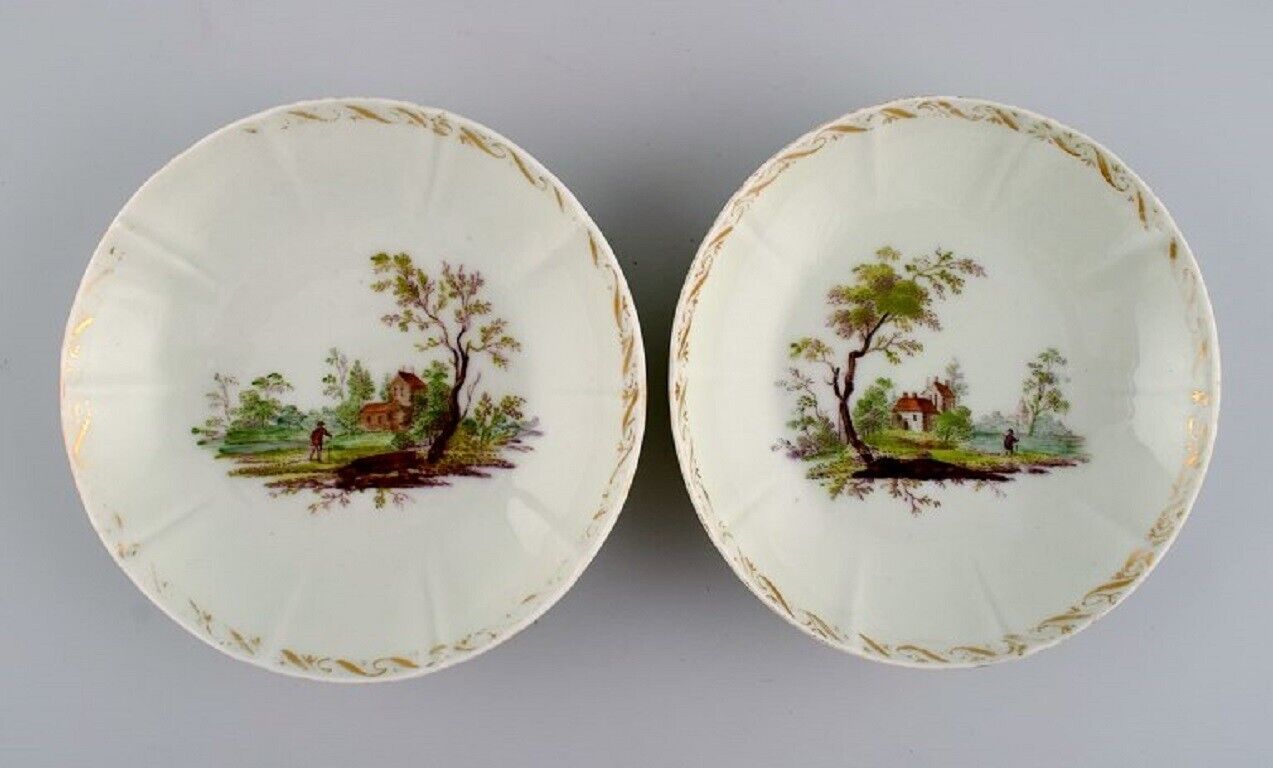 Four antique Royal Copenhagen porcelain bowls with hand-painted landscapes