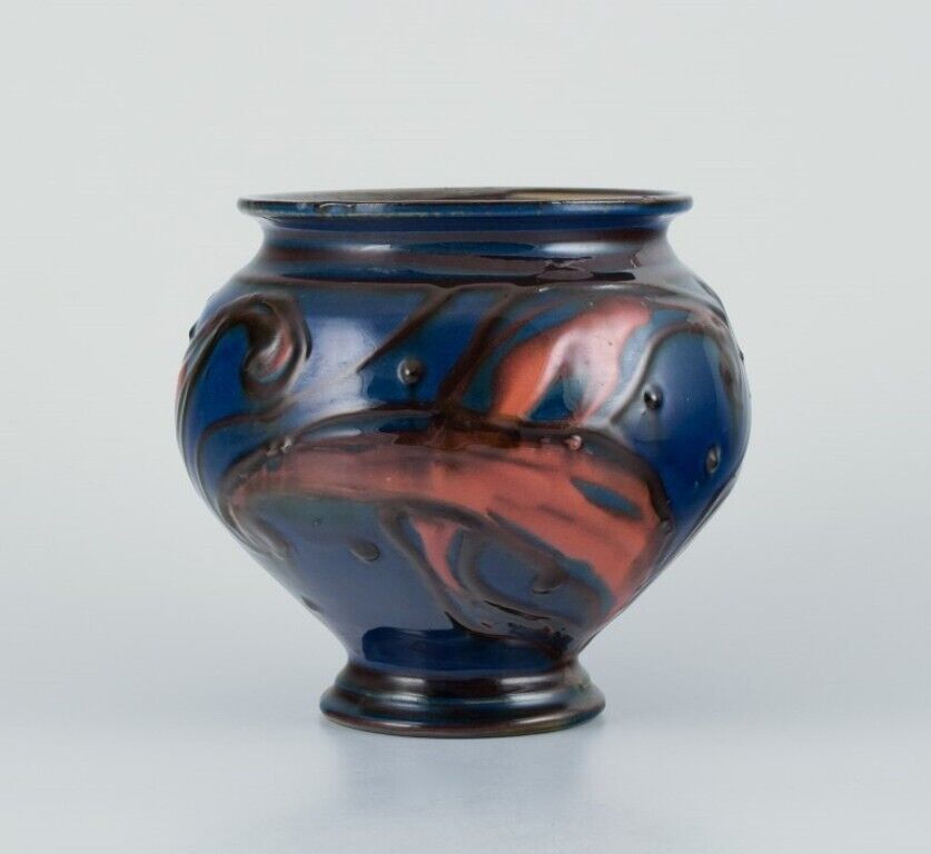 Kähler ceramic vase in horn technique Glaze in blue and orange tones