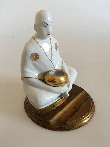 Pen and Ink Holder in the Shape of Porcelain Buddha on Brass Foot Jean Born