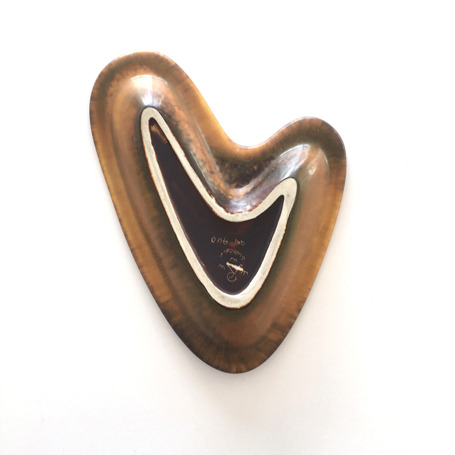 Nylund Gunnar Dish Brown Mustard Mid Century Nymolle Heart Shape Collectible