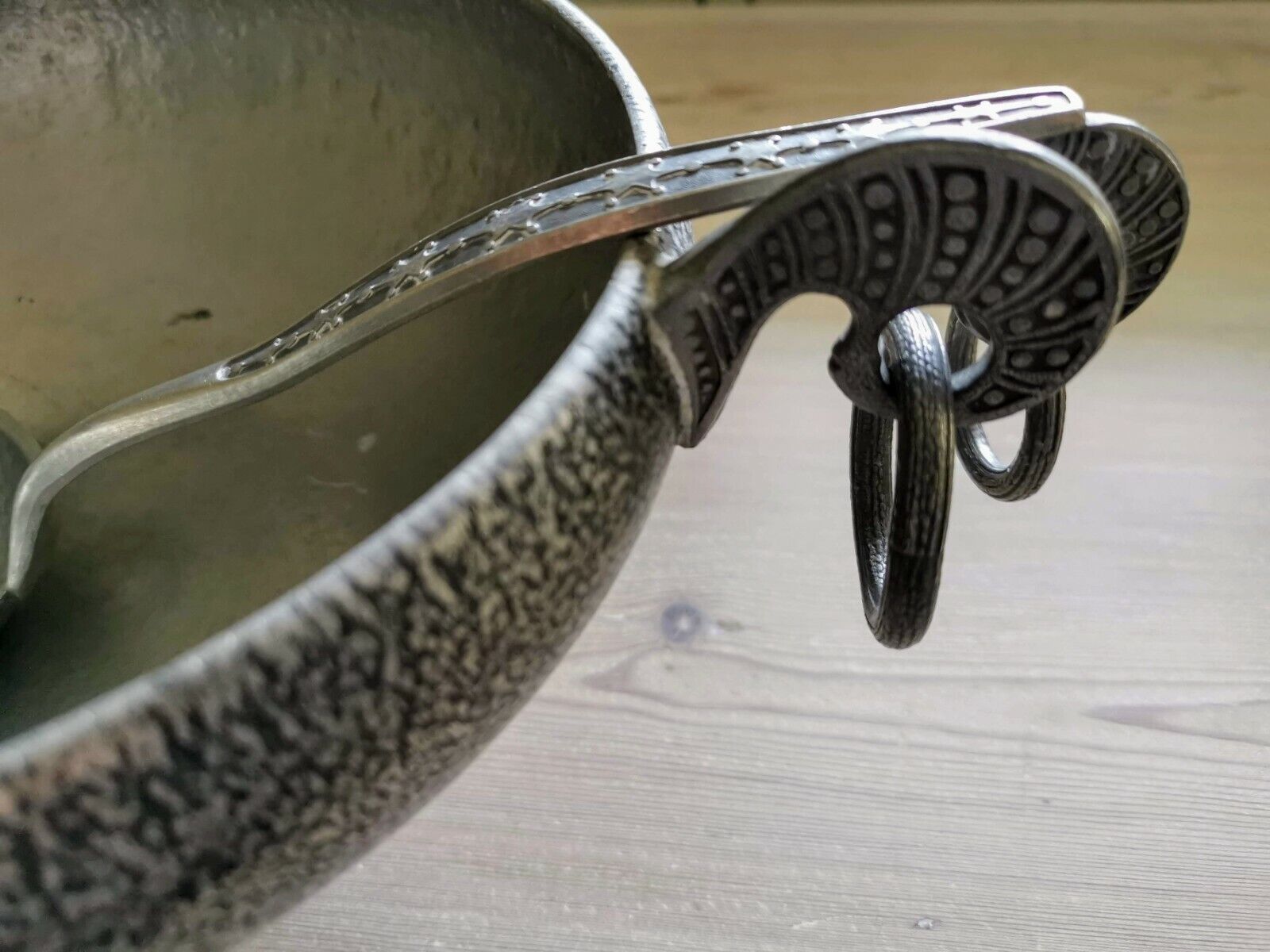 Vintage Eik-Tinn Norway Pewter Viking Serving Bowl Ladle Set Dragon Rings