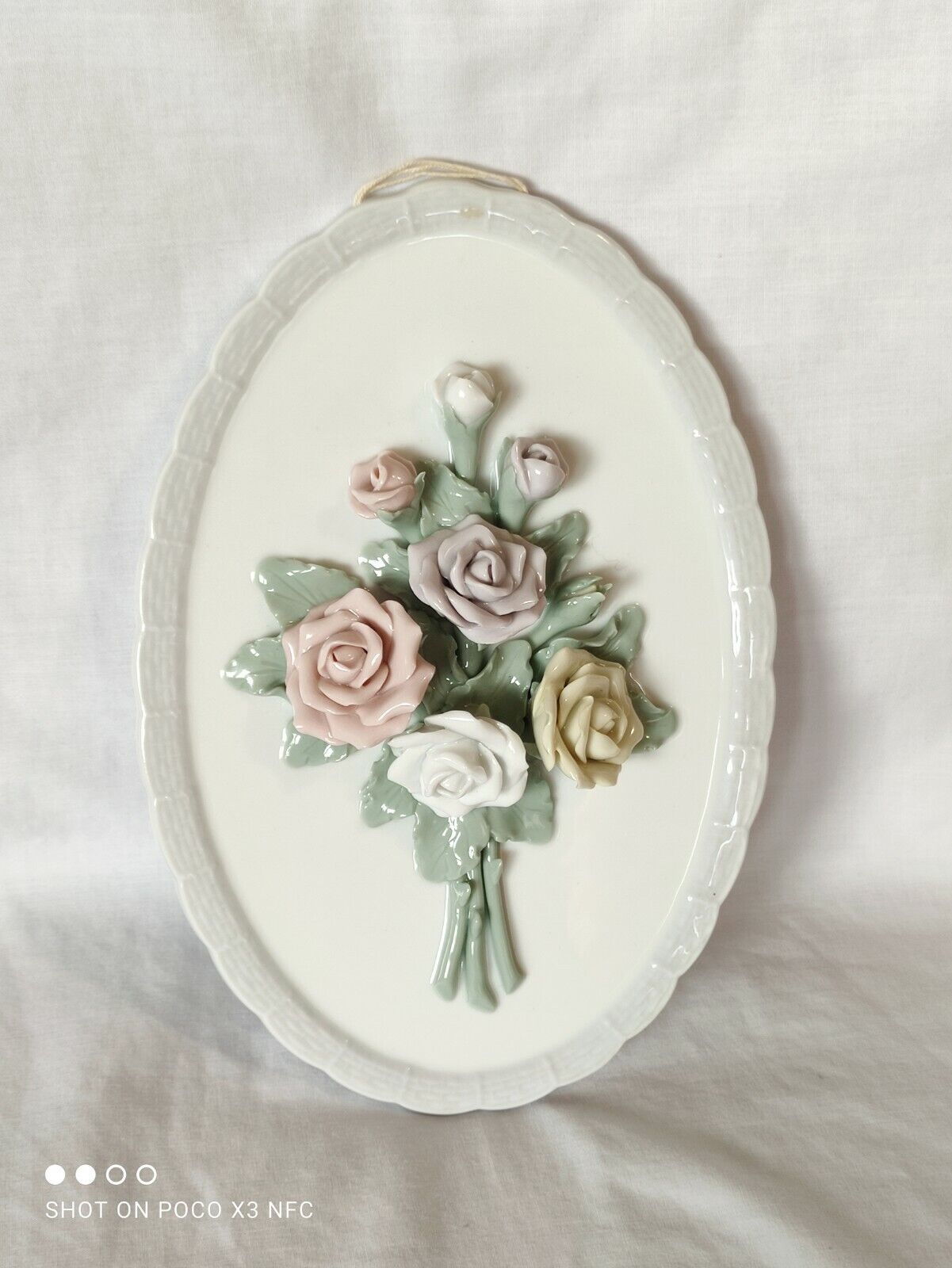 Herend Hungary Capodimonte Porcelain Flower Rose Bouquet Wall Plaque 1950s