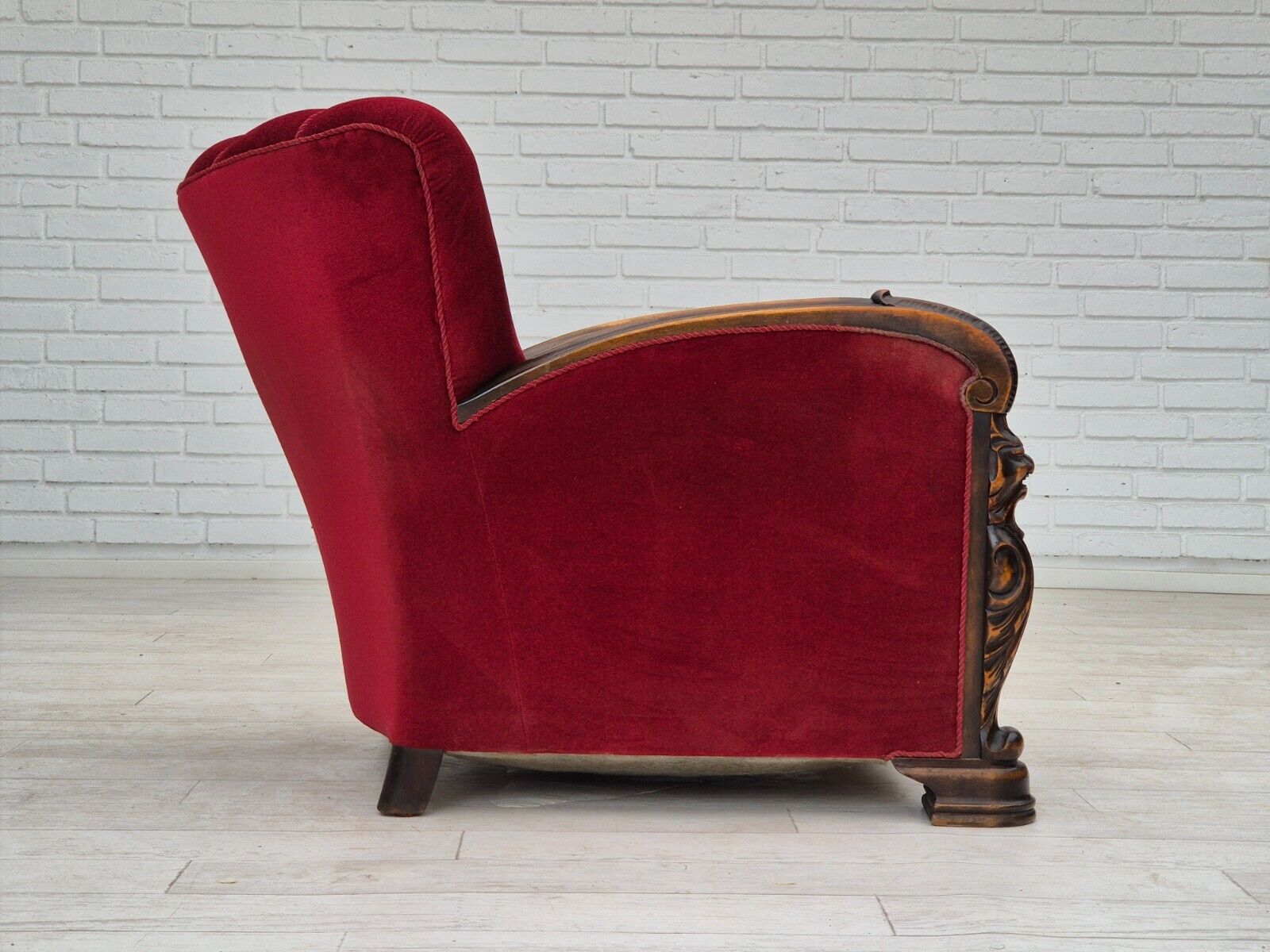 1950s Danish armchair with footstool furniture velour ash wood