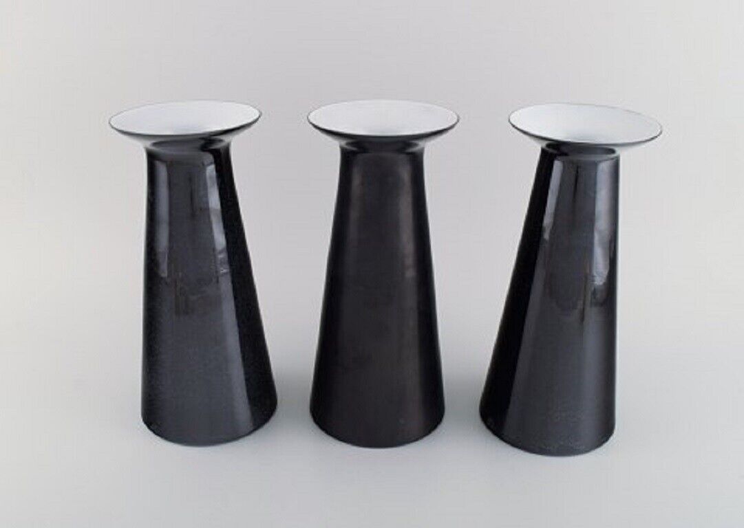 Stölzle-Oberglas Austria Three Beatrice and Nora vases in black art glass