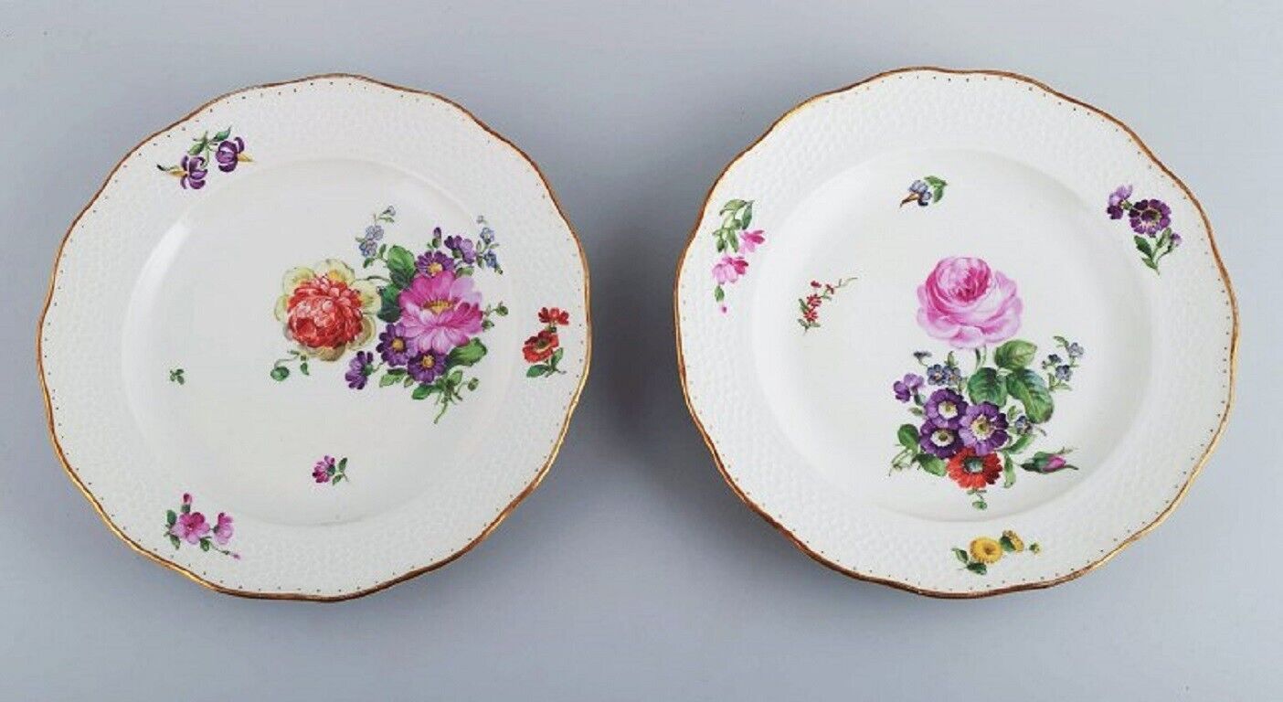 Royal Copenhagen Saxon Flower Two dinner plates with hand-painted flowers