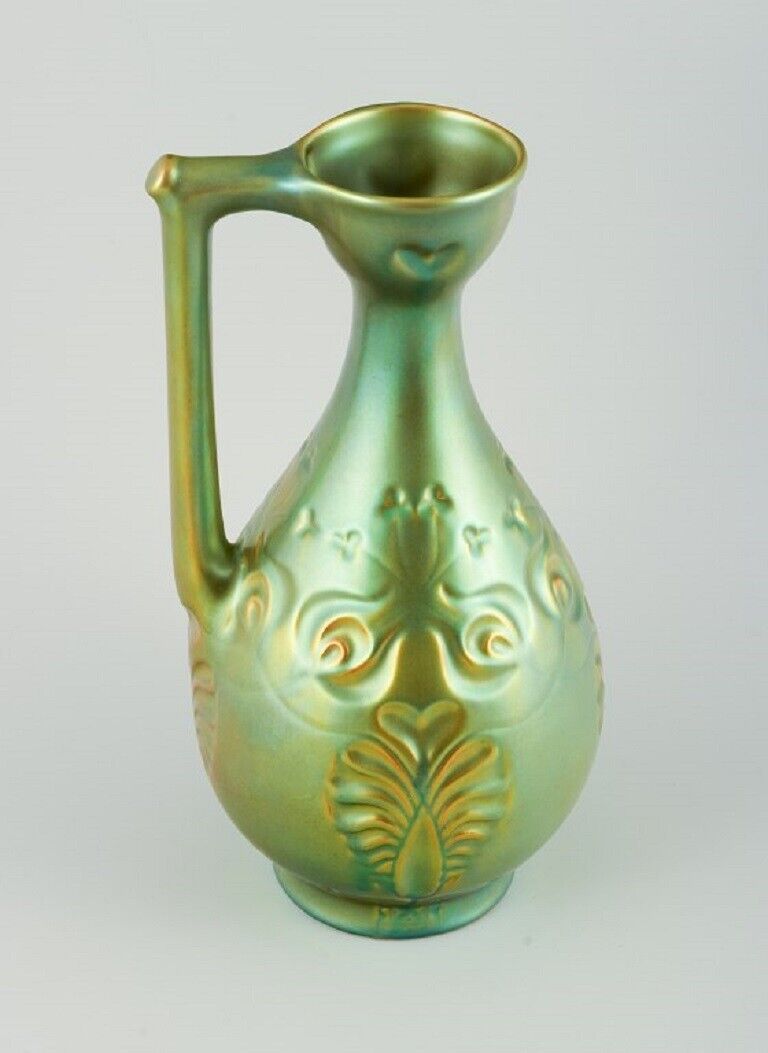 Zsolnay Hungary Large ceramic jug with eosin glaze modelled with foliage