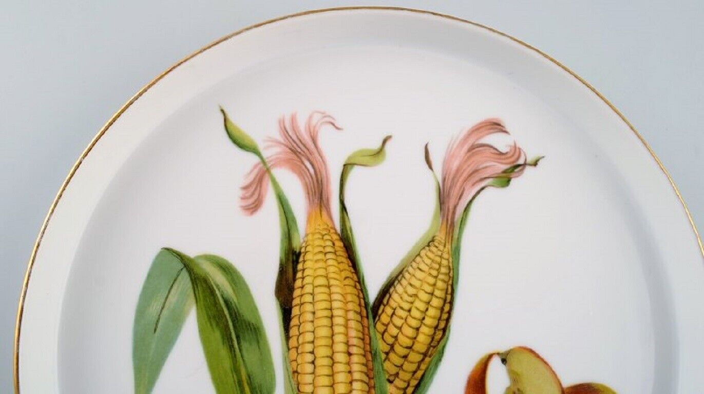 Royal Worcester England Six round porcelain dishes decorated with corn cobs