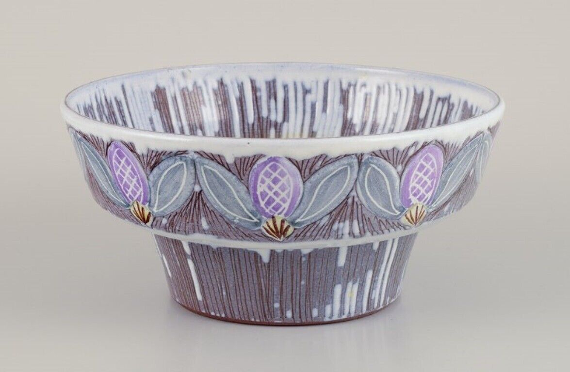 Olof Larsson for Laholm Sweden Ceramic bowl with floral motifs