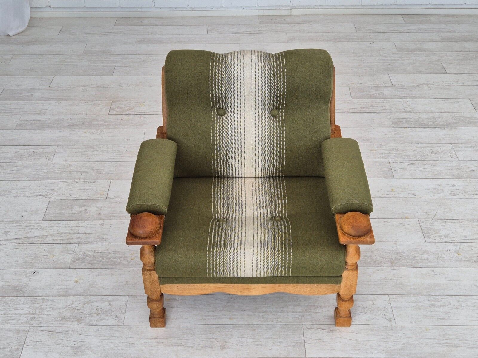 1970s Danish armchair original condition wool solid oak wood