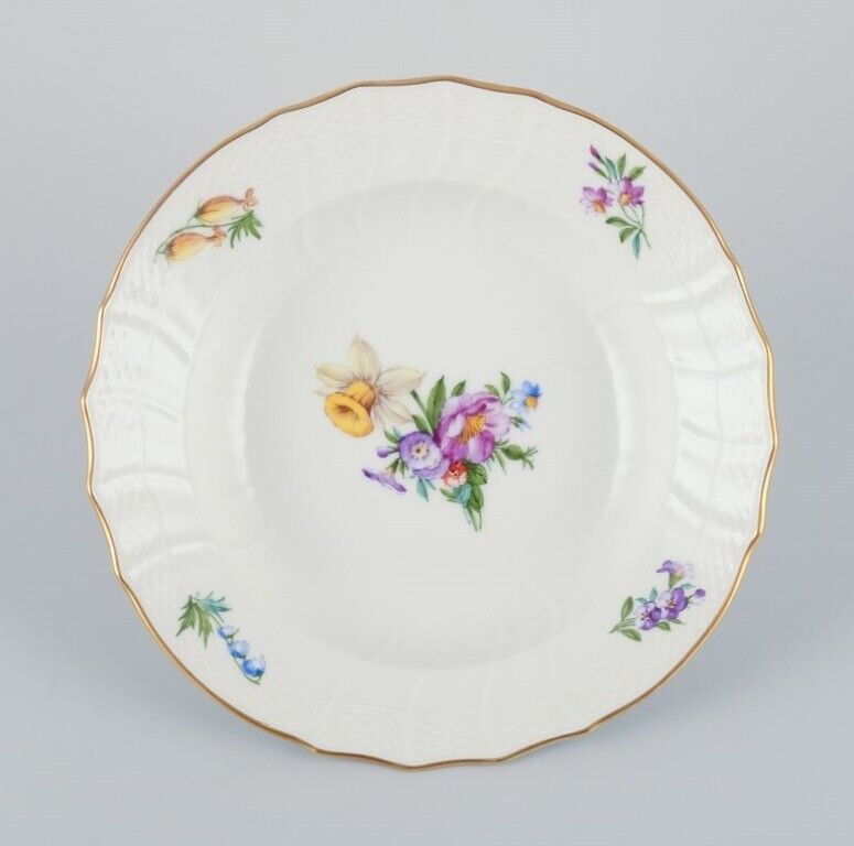 Royal Copenhagen six Saxon Flower deep plates in porcelain