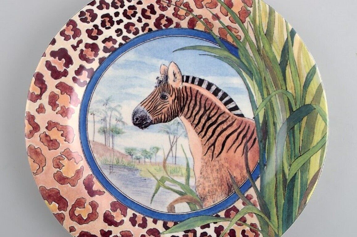 Gien France Two Savane porcelain plates with hand-painted zebras Late 20th C