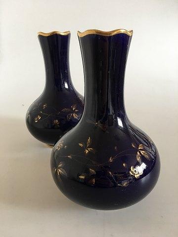 Rare pair of Royal Copenhagen Art Nouveau Cobolt Blue Vases with gold