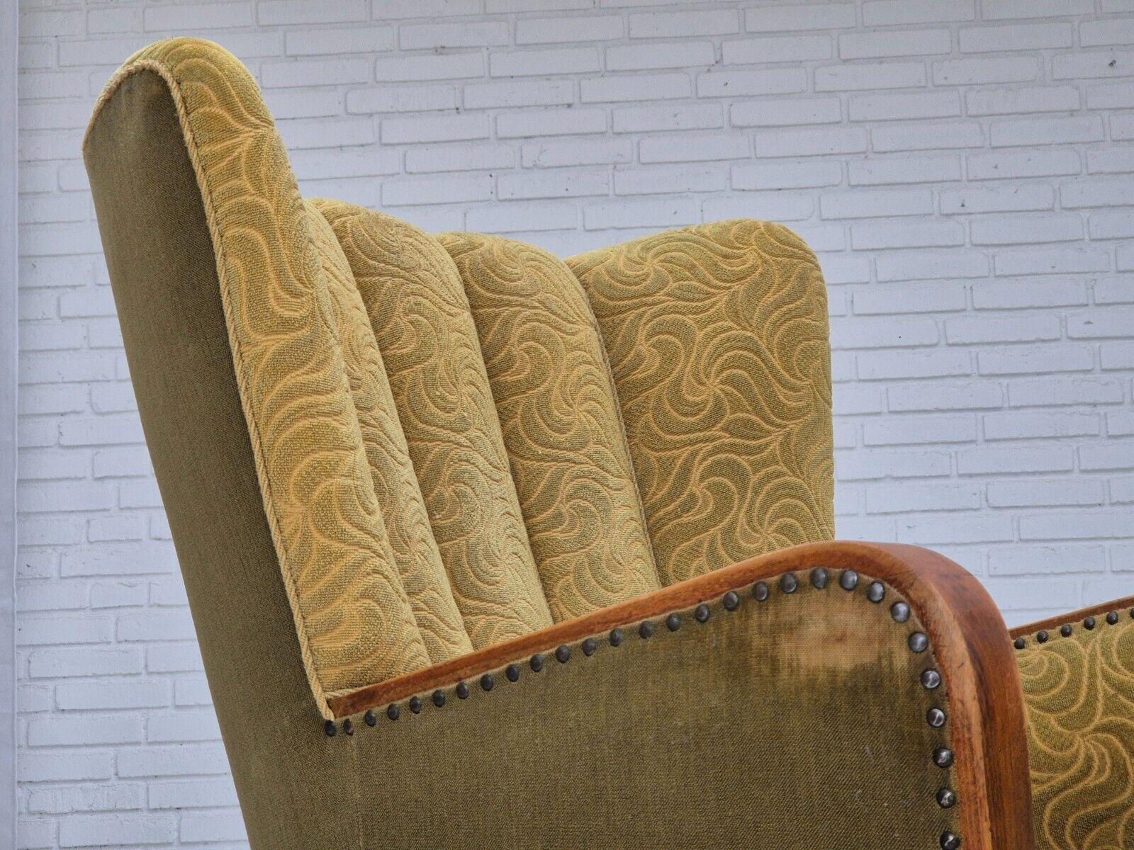 1960s Danish highback armchair original condition cotton/wool