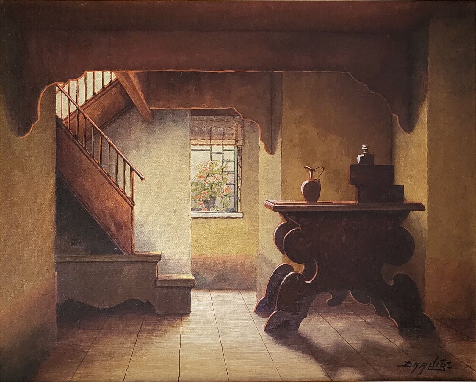 Oil painting Kaj Peter Darvig(1912-?): “Interior with a staircase”