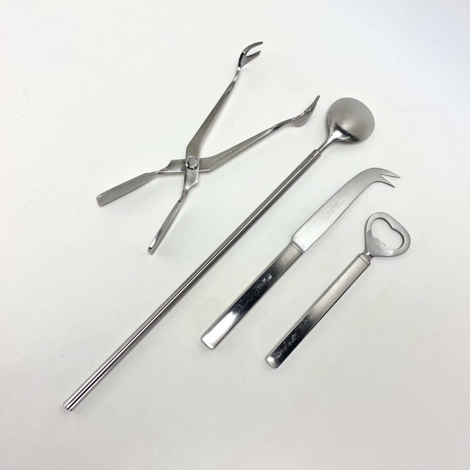 Rare Vtg MCM Georg Jensen Tuja Cocktail Bar Set Spoon Tongs Magnus Stephensen