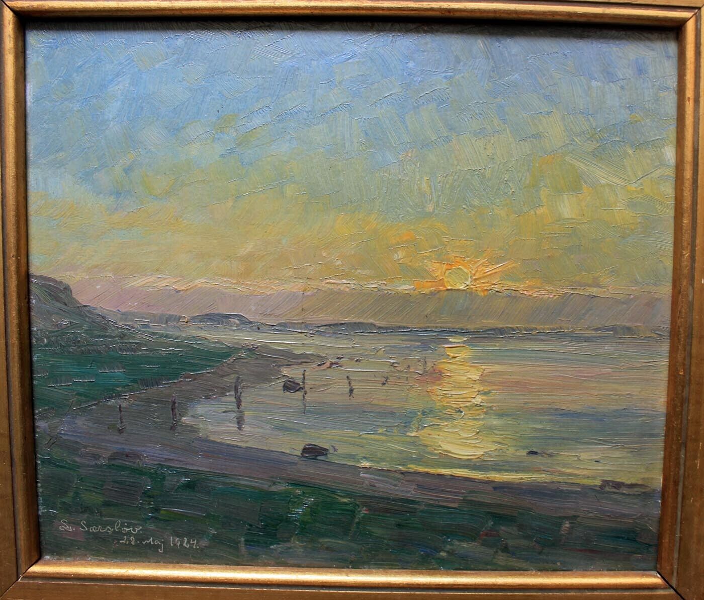 Frederik Larsen-Saersloev Sunrise over a bay May 1924 Pupil of PS Kroyer