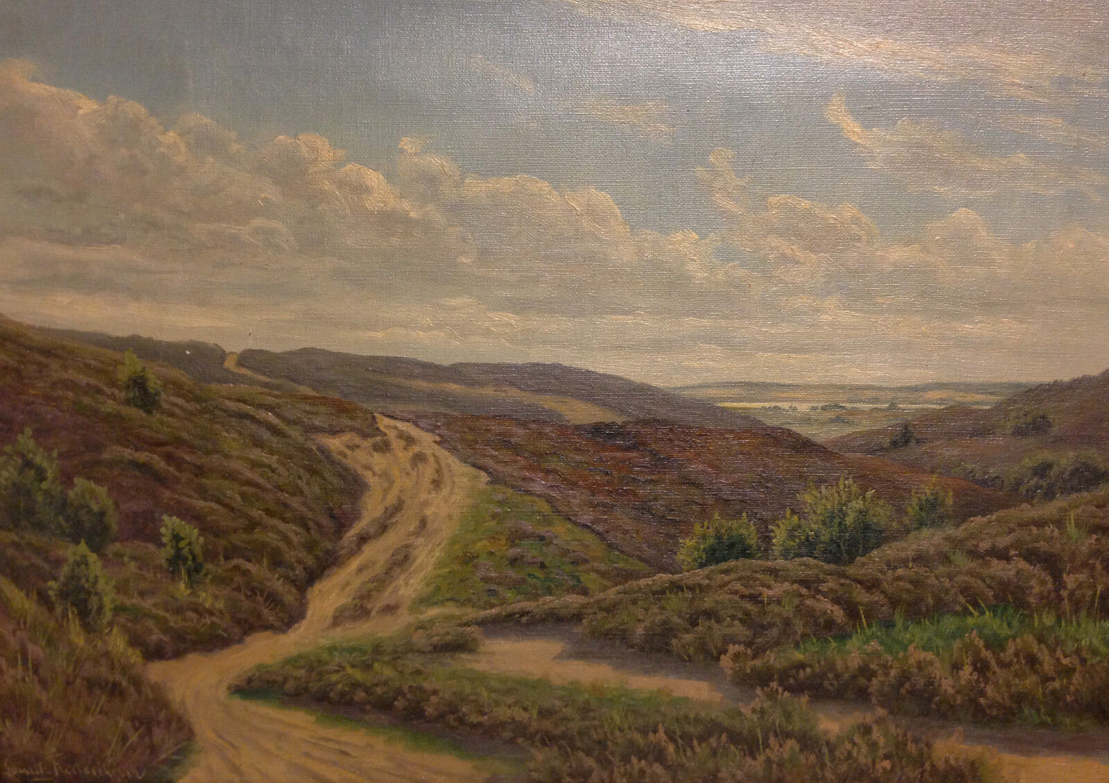 Lauritz Frederiksen (1857-1930): TRACK THROUGH HEATHER original oil painting