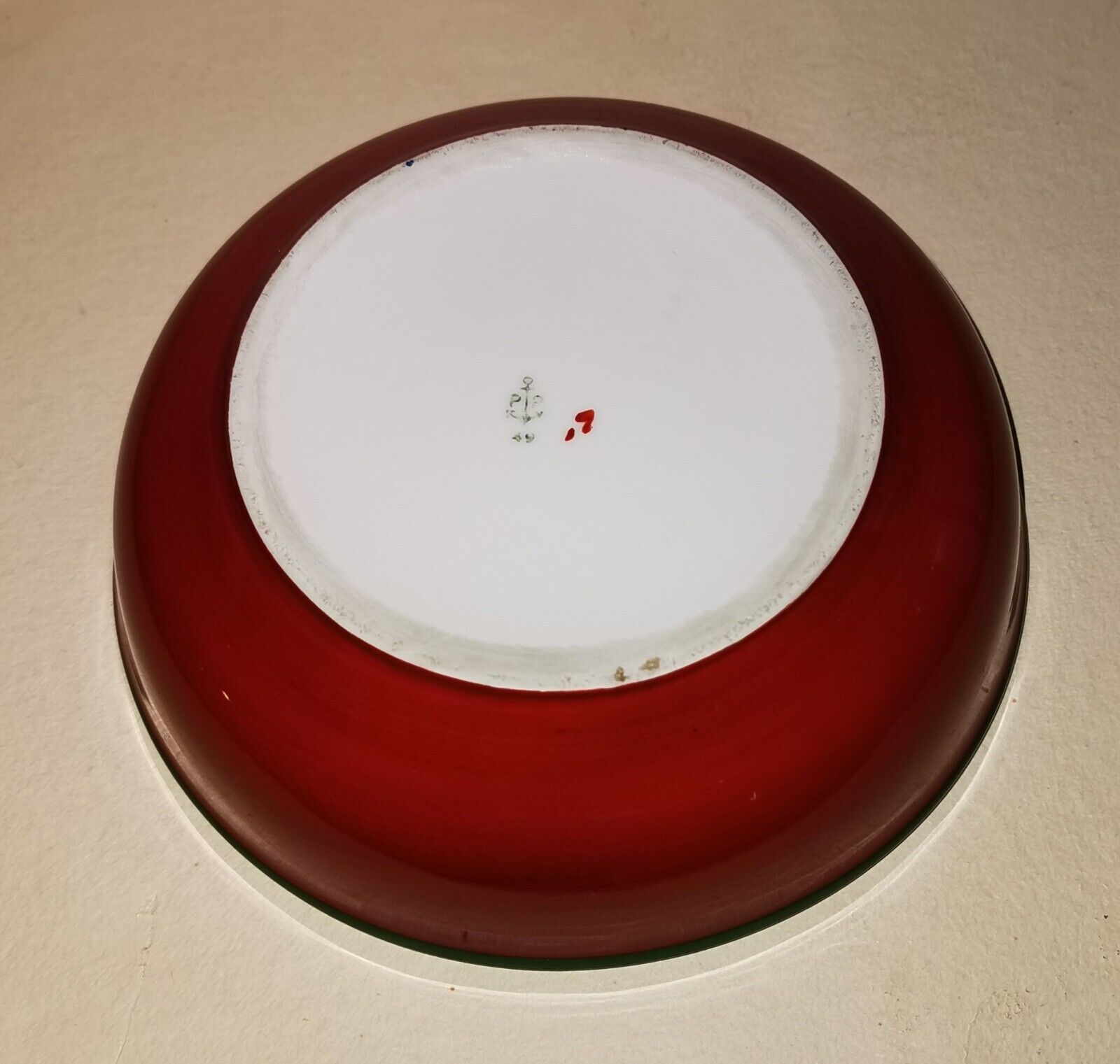 Vintage red porcelain bowl from Porsgrund Norway with flower decorations