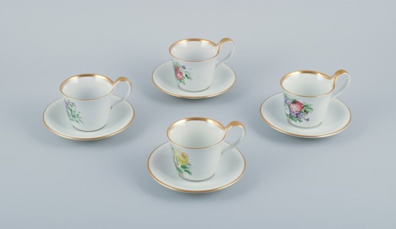 Bing  Grøndahl four coffee cups with high handles and  saucers 19th C