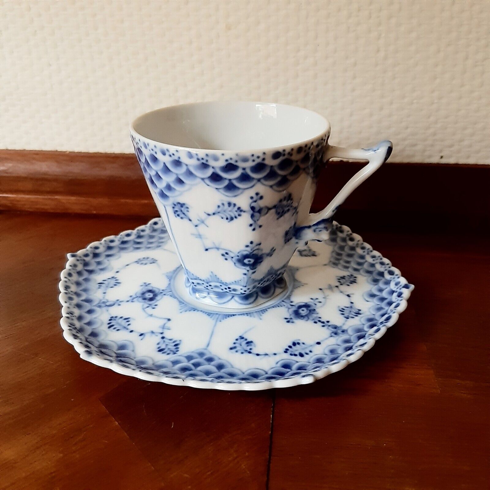 Old 1928-35 Coffee Set BLUE FLUTED FULL LACE # 1-1036 Royal Copenhagen 1st  2nd