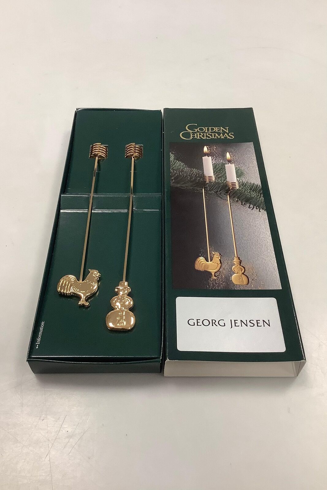 Georg Jensen Golden Christmas Candle Holder - Snowman and Rooster 1999