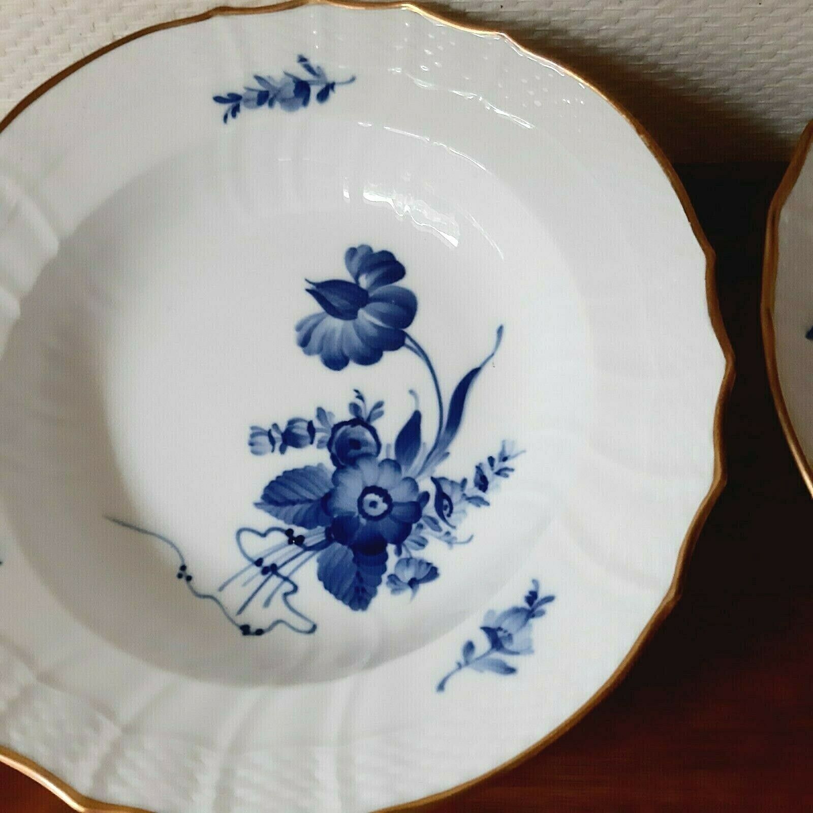 2 Soup Plates/ Bowls BLUE FLOWER Curved w Gold  # 10-1616 Royal Copenhagen 1st