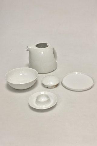 Royal Copenhagen white porcelain Coffee Pot with lid small tray egg cup and