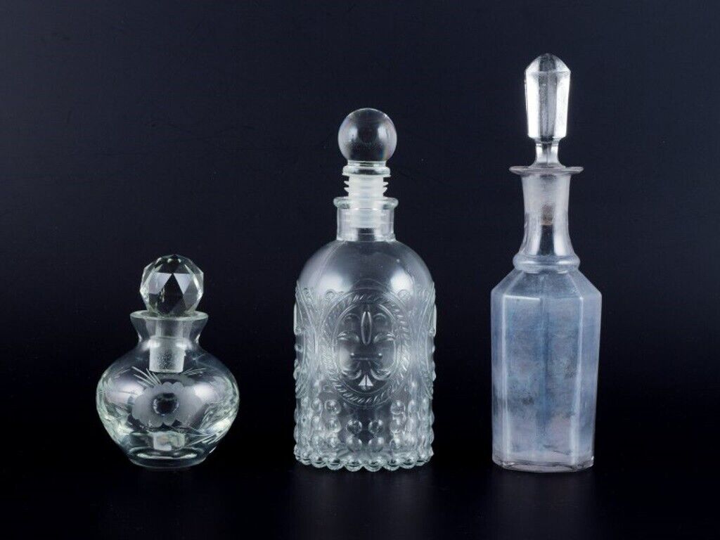 Danish glassworks three oil/vinegar jugs in different designs 1930/40s