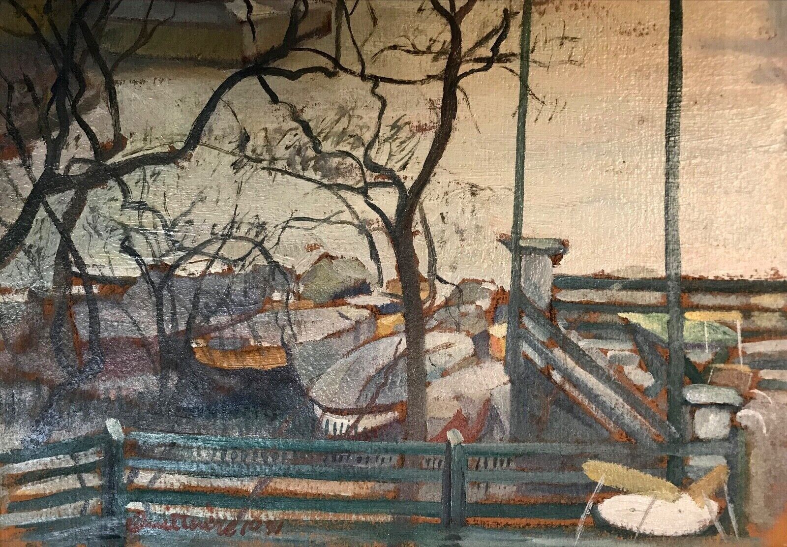 LAKE VIEW FROM VERANDA original oil painting